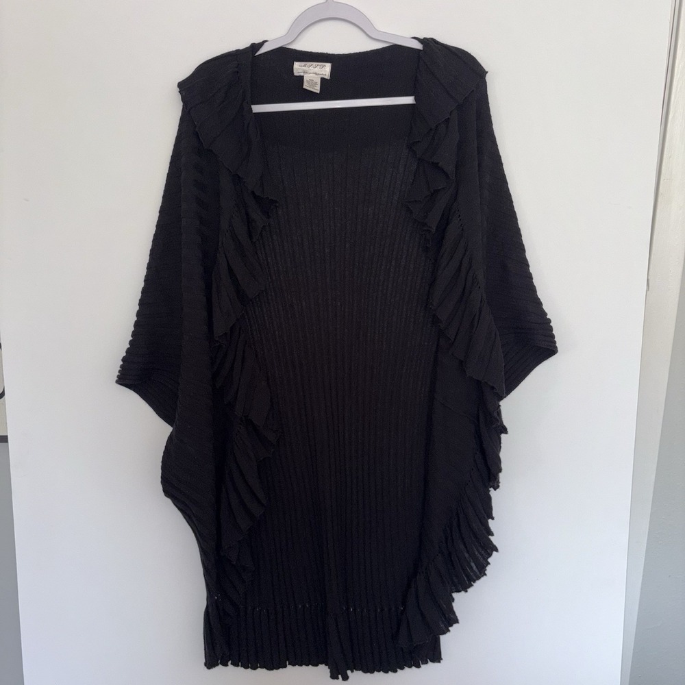 Max Studio Black Unique Kaftan-Style Cut Dramatic Ruffling Size M/L
